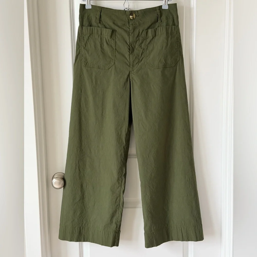 Maeve The Colette Wide Leg Cropped Olive Green Stretch Pants-30/М - Picture 2 of 16